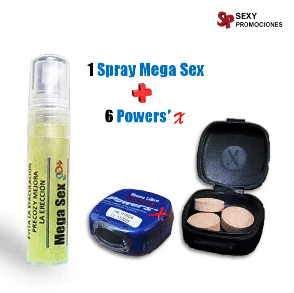 La imagen describe un combo megasex retardante potenciador