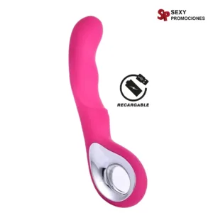 La imagen describe un vibrador female de silicona para estimular el punto G