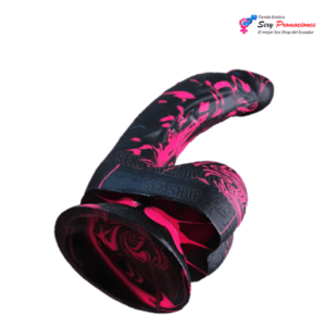 Esta imagen describe las características de un consolador multicolor de silicona