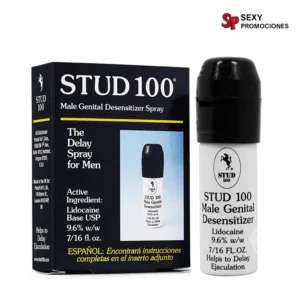 La imagen describe stud 100 spray retardante negro