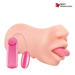 La imagen describe una boca masturbador realista con lengua vibradora