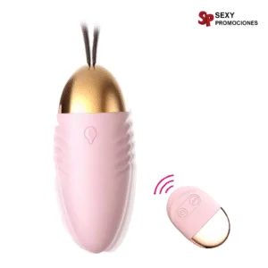 La imagen describe un huevo Vibrador masturbador control remoto rosado