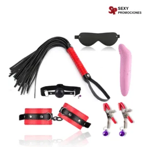 La imagen describe un kit bondage 6 piezas con vibrador