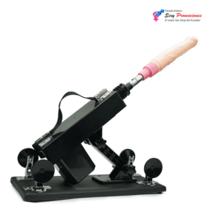 La imagen describe un juguete sexual sex machine con dildo consolador realista y sus características