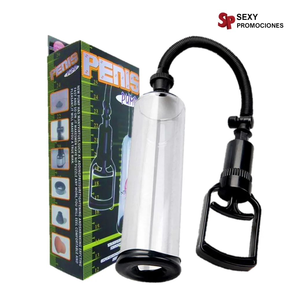 La imagen describe una bomba de vacío para pene penis pump