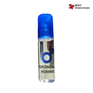 La imagen describe un frasco de feromonas Roll on para hombre presentación de 8 ml