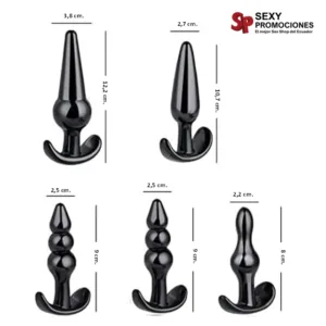 La imagen describe las nuevas medidas del kit plug anal roky