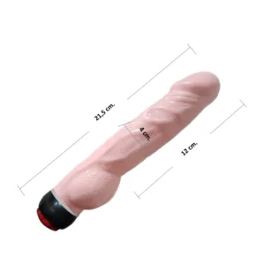 La imagen describe las medidas de un vibrador realista waves