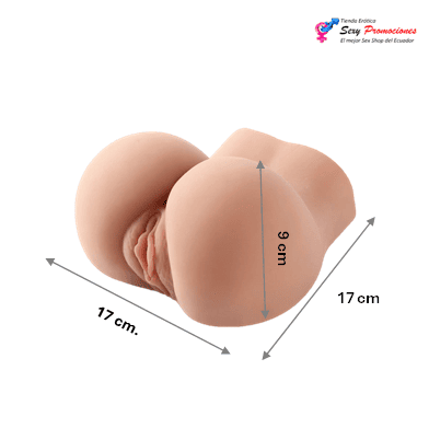 La imagen describe las medidas de un juguete masturbador para hombres modelo angela