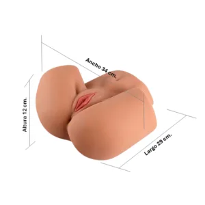 La imagen describe las medidas de una vagina masturbadora nydia