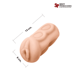 La imagen describe las medidas de un masturbador masculino realista shun