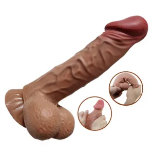 La imagen describe un consolador realista taurus color café