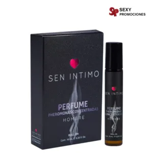 La imagen representa un perfume con feromonas concentradas para hombre de la marca sen íntimo