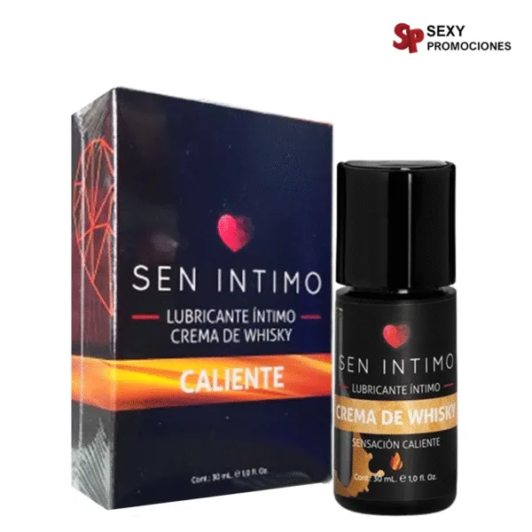 La imagen representa un lubricante caliente Sen Íntimo crema de whisky