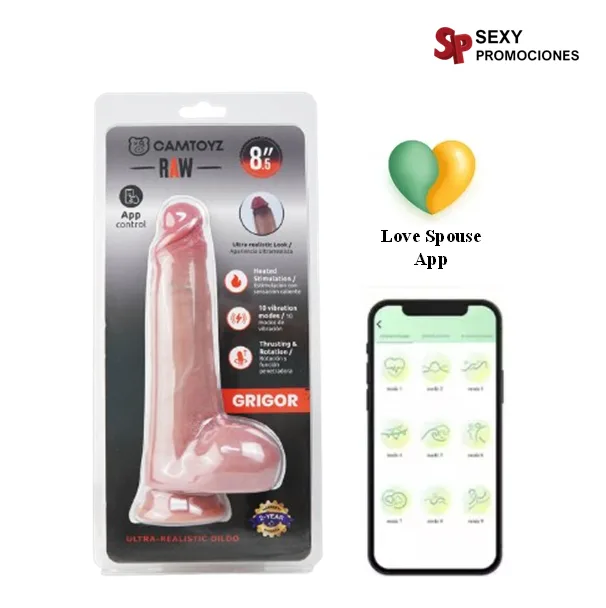 La imagen describe la presentación de un vibrador App a distancia telescópico Grigor