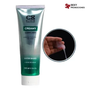 La imagen describe un lubricante tipo semen Elixir
