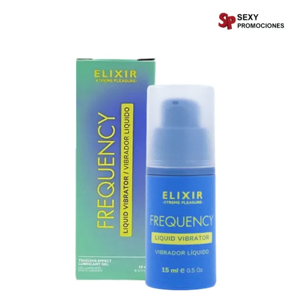 La imagen describe un frasco de un frecuency vibrador líquido