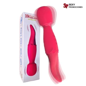 La imagen describe un vibrador lengua de doble uso