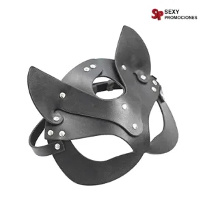 La imagen describe un antifaz máscara fetiche negra