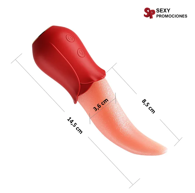 La imagen describe las medidas de una lengua con vibración lame