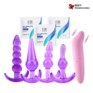 La imagen describe 1 kit anal vaginal delicia que posee plug anal y un vibrador para punto G