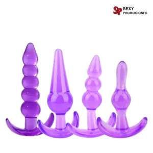 La imagen describe un kit de 4 Plug anales