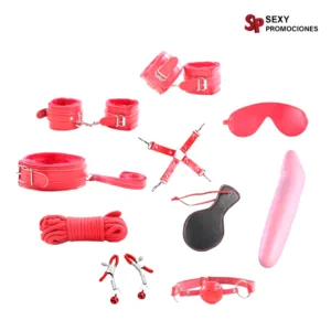 La imagen describe un kit bondage de 10 piezas BDSM Tybi