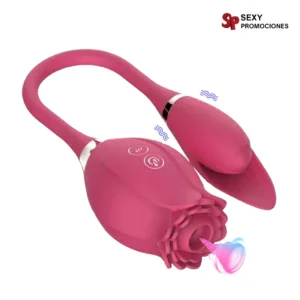 La imagen describe una rosa succionadora coqueta con doble estimulación para clítoris y punto G