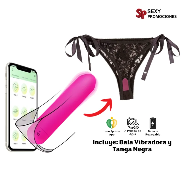 La imagen describe una Tanga con Vibrador App Noria