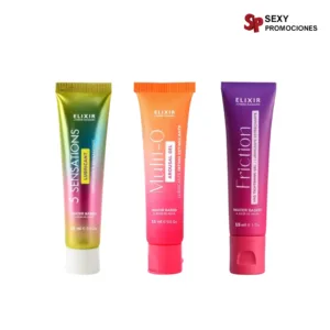la imagen describe un combo de 3 lubricantes elixir 15 ml.