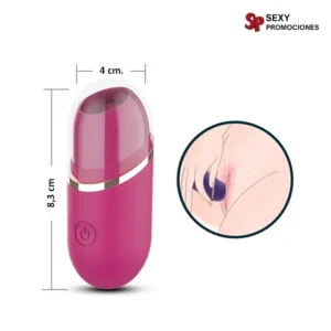La imagen describe las medidas de lengua vibradora estimuladora de clítoris sex shop sexy promociones